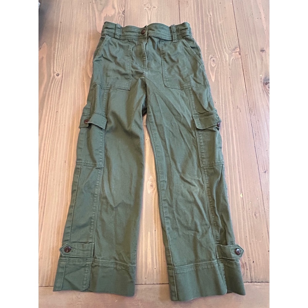K47 Crewcuts Girls Olive Green Cargo Pants Size 8 Utility Straight Leg Trousers